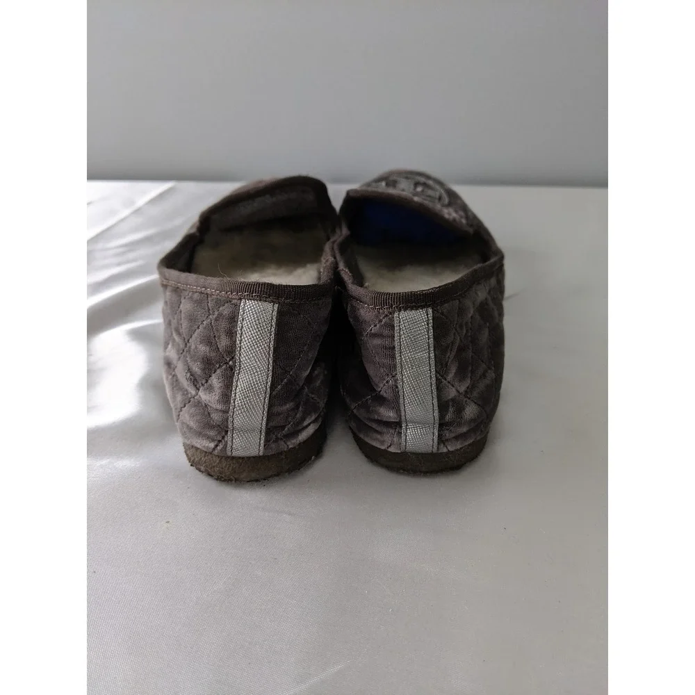 Tory Burch Womens Charcoal Grey Quilted Velvet Faux Shearling Slippers Size 9